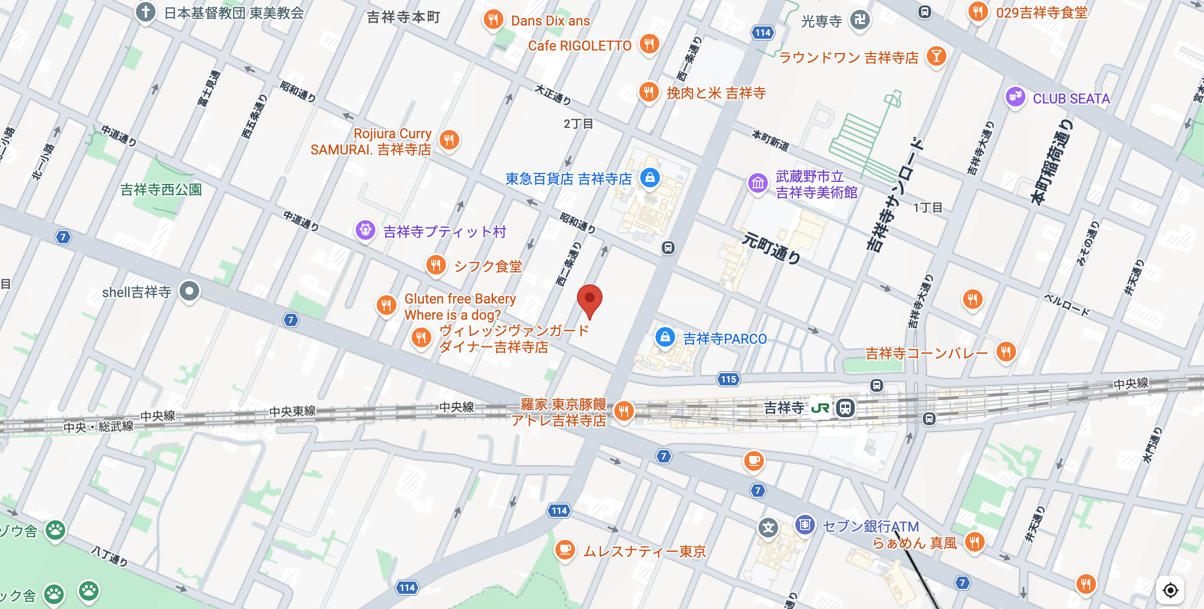 吉祥寺駅北口とクリニック周辺の地図